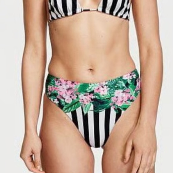 Victoria's Secret Palm & Stripes High-Waisted Cheeky Bikini Bottom size M - Picture 1 of 7